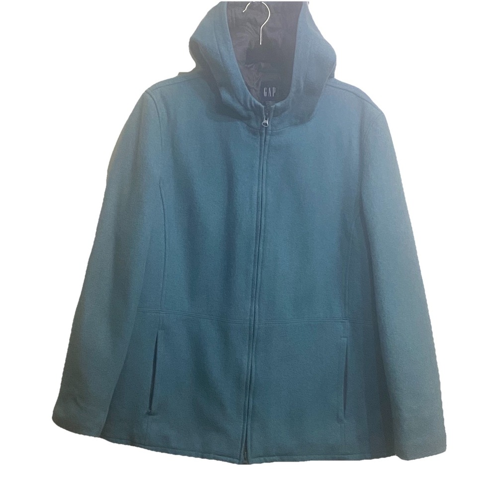 GAP Wool Blend Coat Jacket Full Zipper Draw String Hood  US Women's XL
